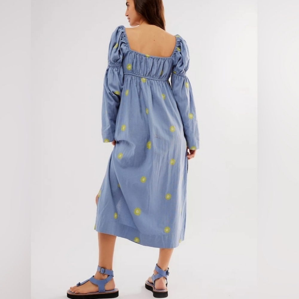 Free People Emory Embroidered Cotton-Linen Blend Maxi Dress size L - Picture 2 of 10